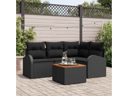 Vidaxl Conjunto De Sofá De Jardim 5 Unid. Preto Vime Pe
