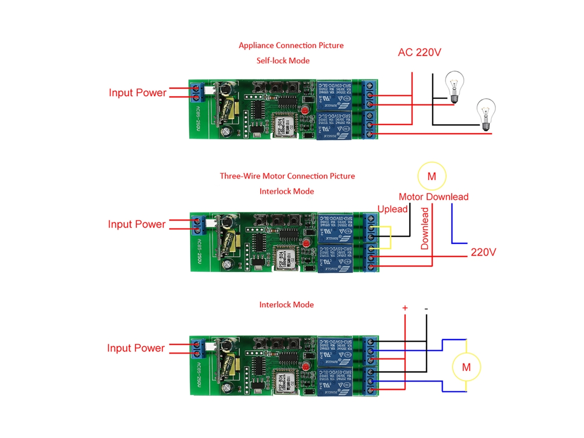 Módulo de interruptor Wi-Fi inteligente Ewelink (2 canais universais, ampla faixa de tensão AC85-250V)