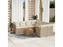 Vidaxl 9 Pcs Conjunto De Sofás P/ Jardim Com Almofadões Vime Pe Bege