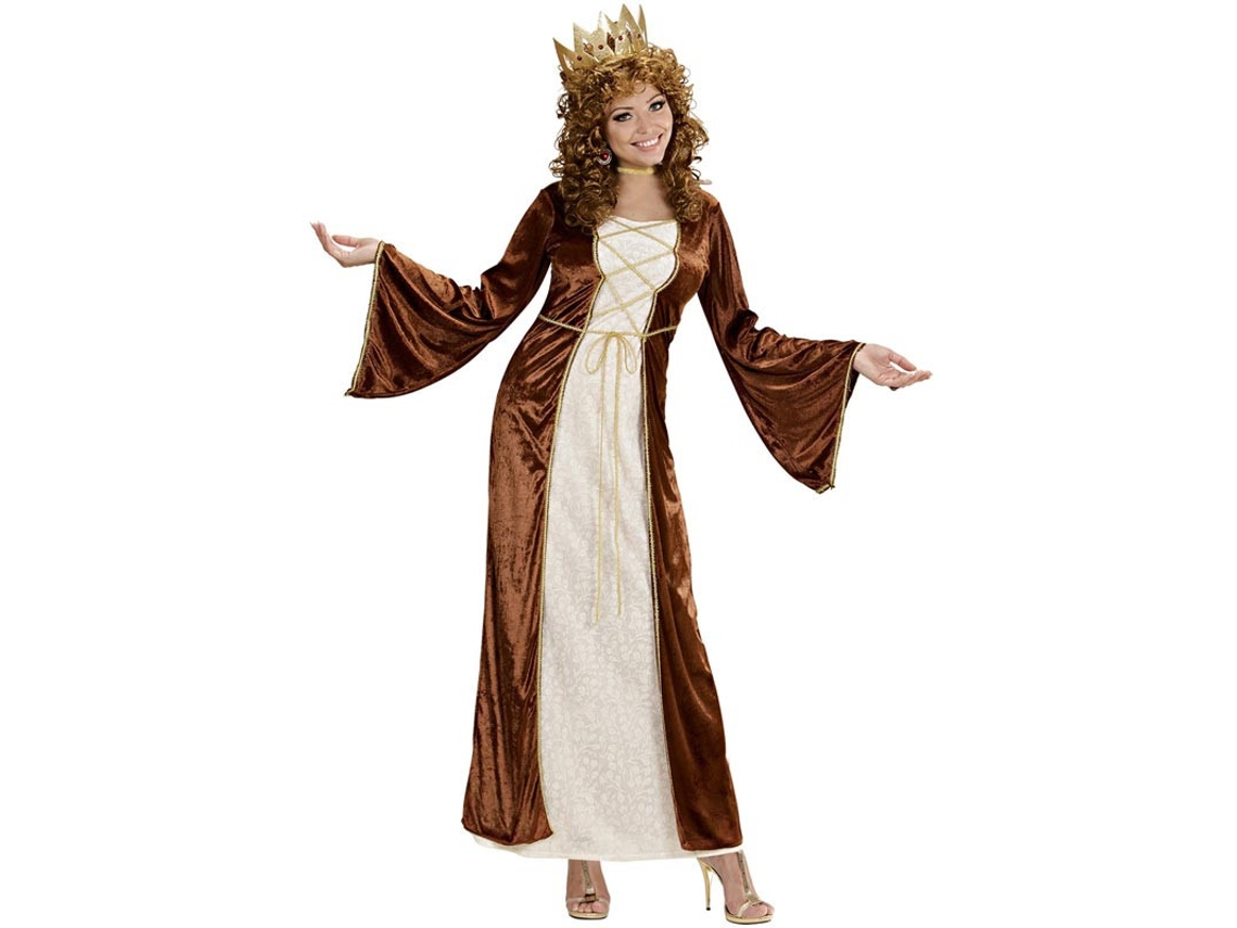 Fato de princesa medieval castanho e bege para mulher