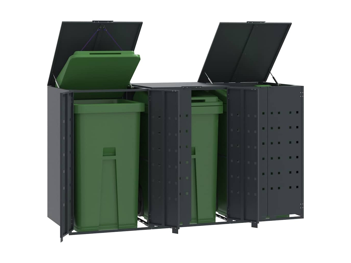 Vidaxl Abrigo Para 3 Caixotes Do Lixo 207x79x117 Cm Aço Antracite