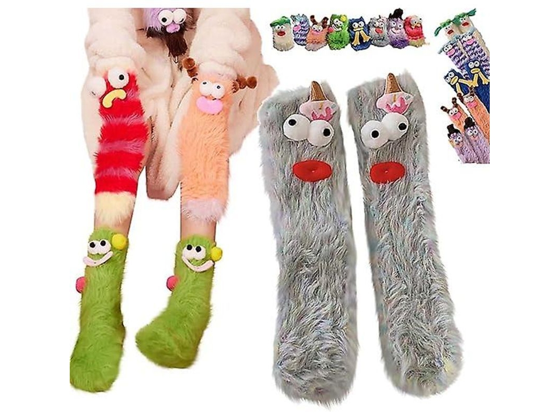 2026 calcetines de Monstruo Divertidos Y Suaves de Terciopelo Coral para Navidad, Regalo Ideal para Mujer Con Tarjeta Navideña