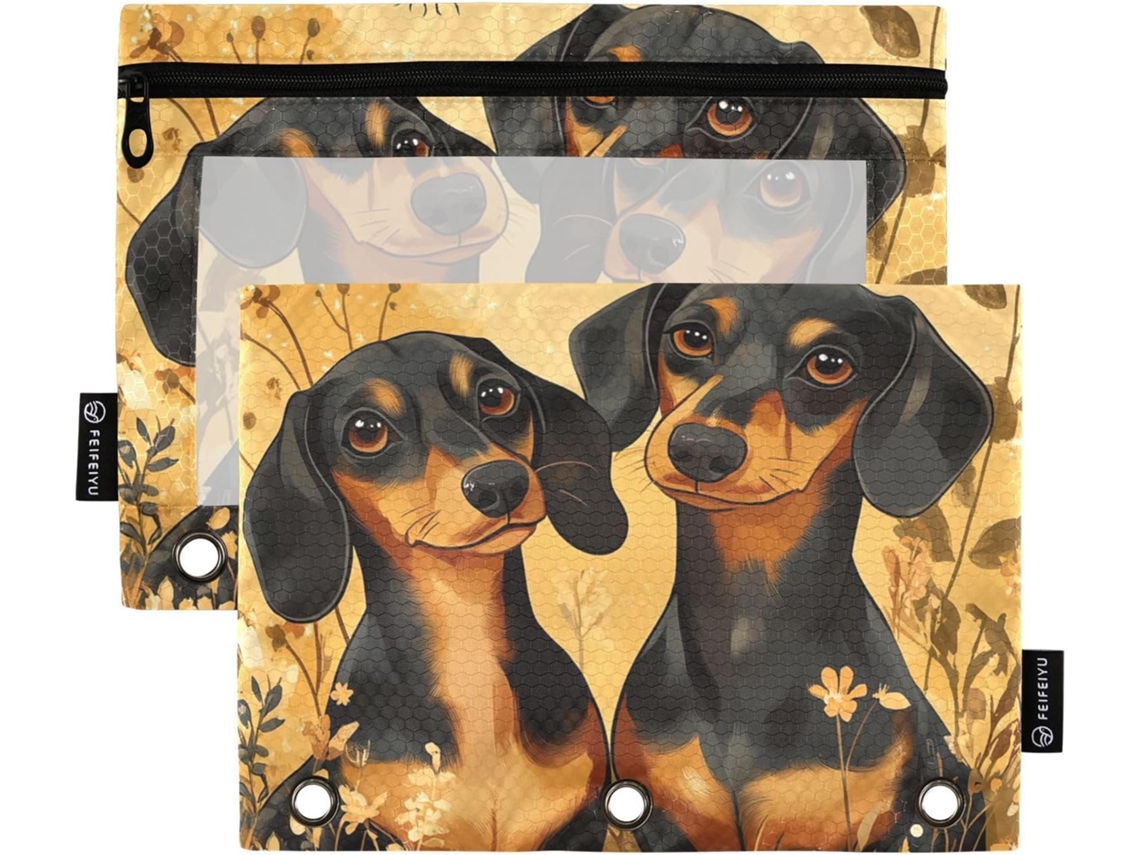 Organizador De Fichário Com Argolas Douradas Em Formato Cachorro Desenho Animado, Janela Transparente, Fecho Grande E