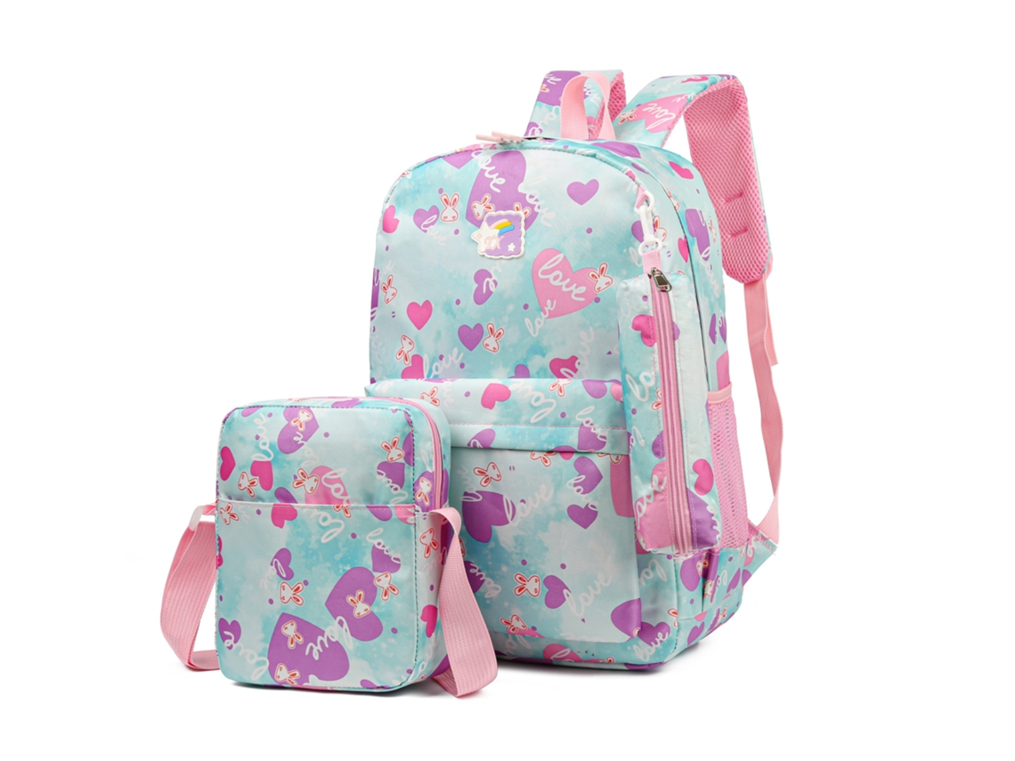 Conjunto Mochila Infantil 3 Peças, Feminina, Leve, Verde, Aulas, Inclui Lancheira