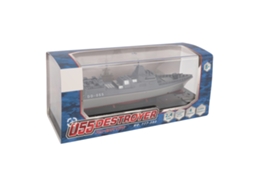 Barco elétrico de brinquedo Rebe-destroyer com controle remoto, 4 canais, carregamento USB, bateria de 2,4 GHz e 500 mAh, seguro para uso interno e externo.