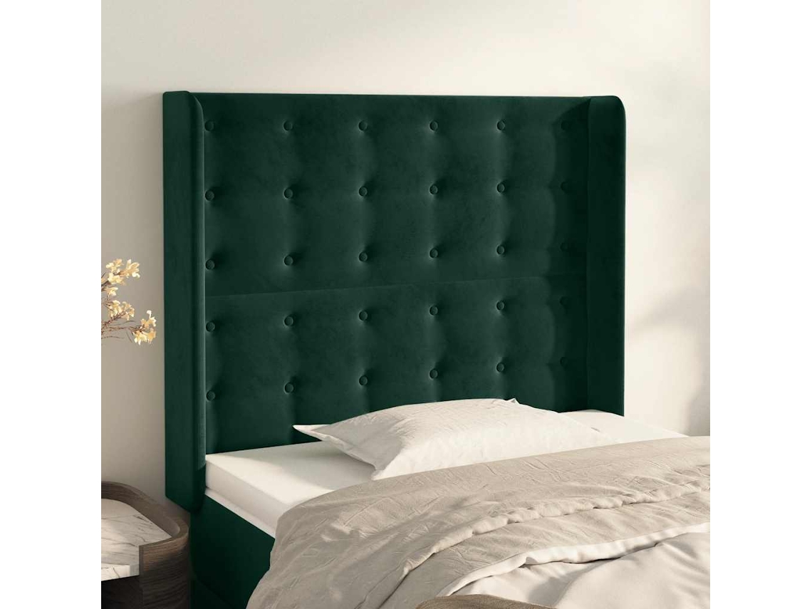 Vidaxl Cabeceira Cama C/ Abas Veludo 83x16x118/128 Cm Verde-escuro
