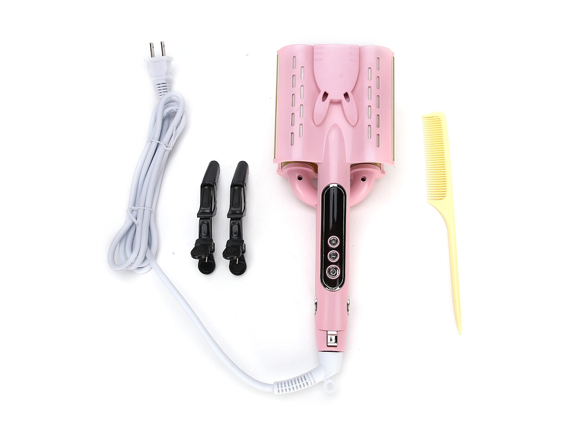 Prancha alisadora de cachos com três tubos, tela LCD, aquecimento rápido, 32 cm, modelo 2026.