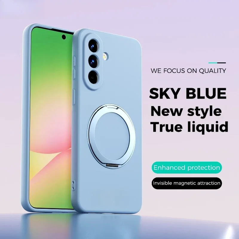 (azul-celeste, Galaxy S26 Plus) Capa De Silicone Líquido Antichoque Com Suporte De Anel Giratório De 360°