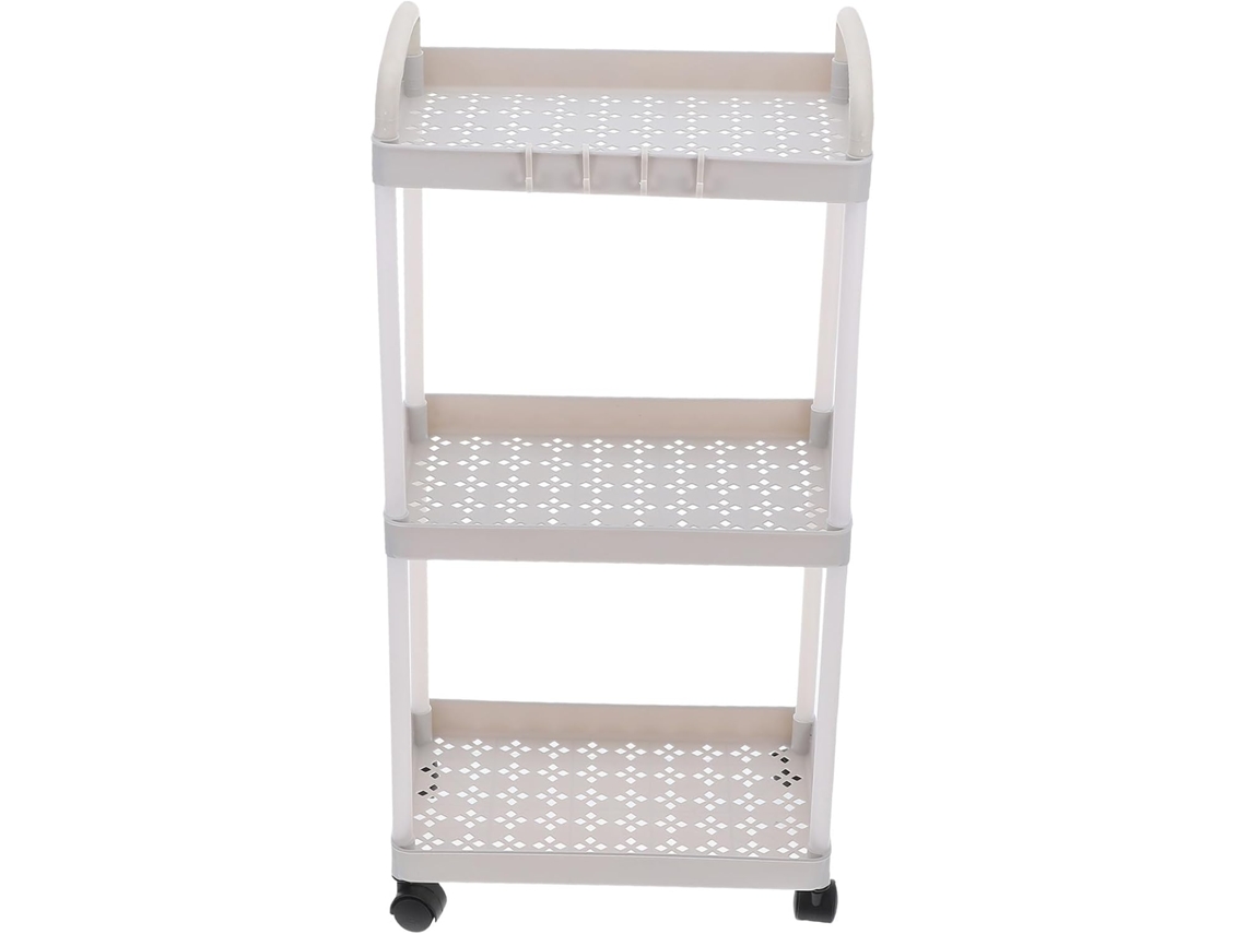 Carrinho Multiuso De Plástico Branco Com Rodas, 3 Níveis, Design Compacto, Grande.