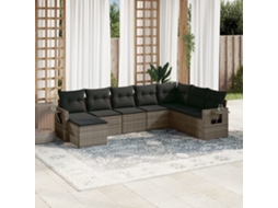 Vidaxl 8 Pcs Conjunto Sofás De Jardim C/ Almofadões Vime Pe Cinzento