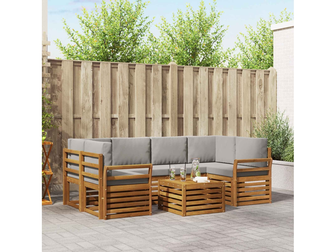 Vidaxl Conjunto De Sofás Para Exterior 7 Unid. Cinza Natural E Claro