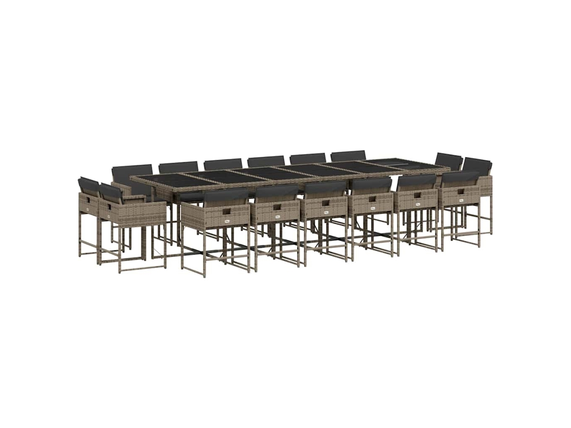 Conjunto Jantar 17 Peças para Jardim com Almofadões Vime Pe Cinzento MAISON EXCLUSIVE (17 peças)