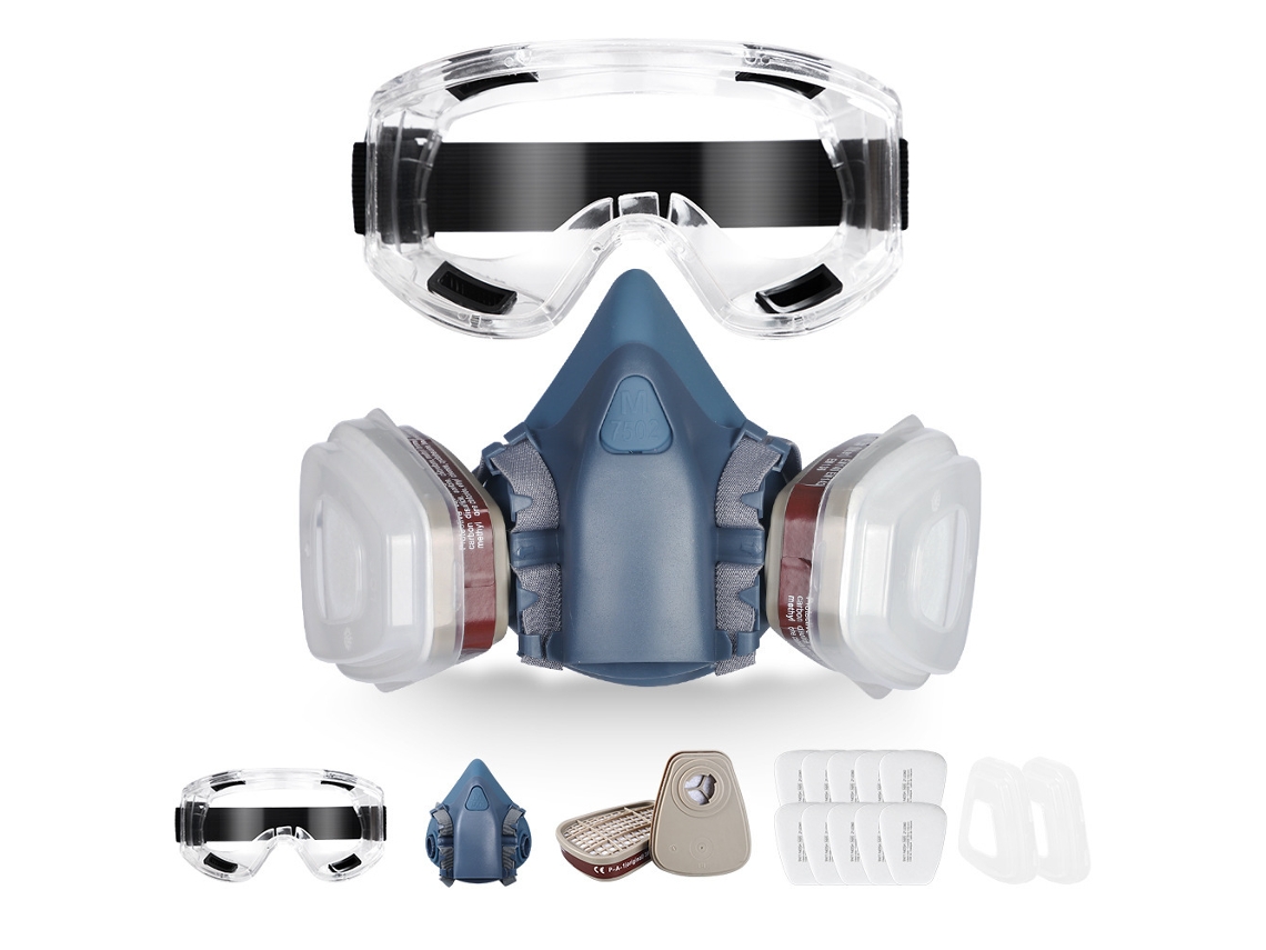 Conjunto Completo Incluindo Máscara De Gás 7502, Óculos De Proteção E Protetor Facial Contra Poeira.