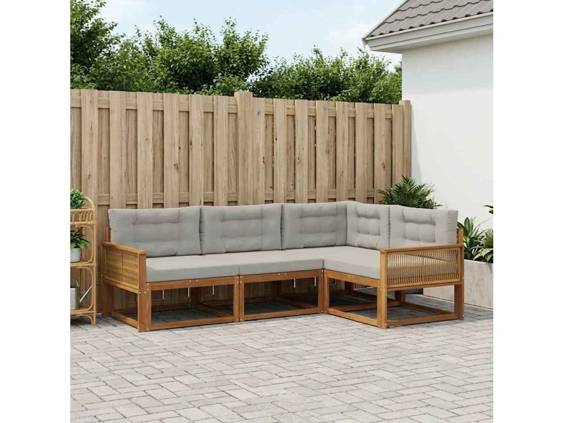 Vidaxl Conjunto De Sofás Para Exterior 4 Unid. Natural E Cinza Claro