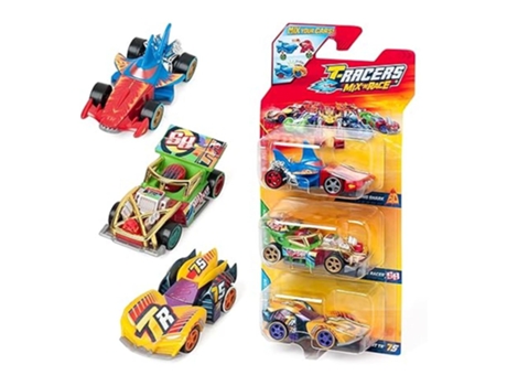 Pacote com 3 carros colecionáveis T Racers Mix N Race, desmontados com peças intercambiáveis, pacote com 9/12 Ptr8v316in00 Magic Boxp24pn