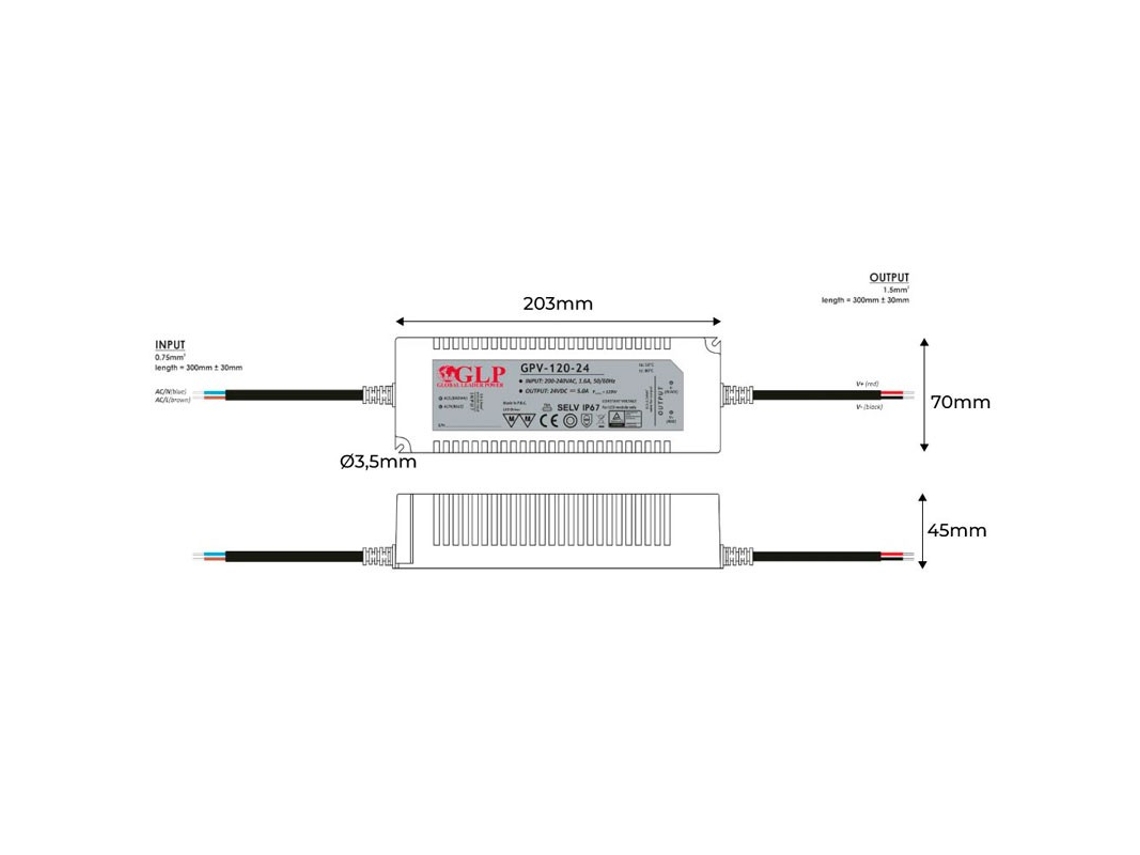 Fonte de Alimentação Estanque 24V Dc 120W Ip67 Glp