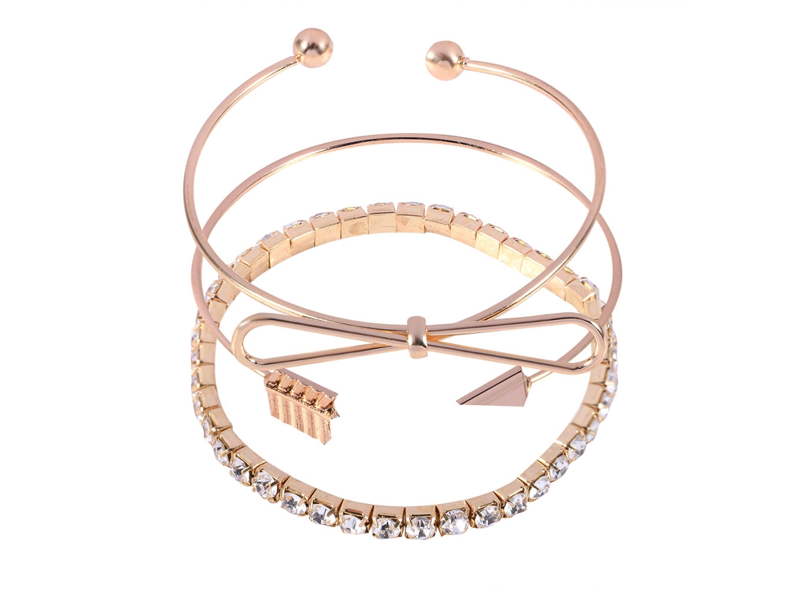 Pulseira Feminina Conjunto 3 Peças Decoração Prateada