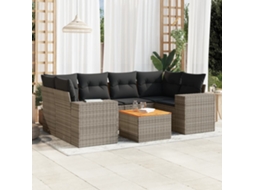 Vidaxl 7 Pcs Conjunto Sofás P/ Jardim C/ Almofadões Vime Pe Cinzento