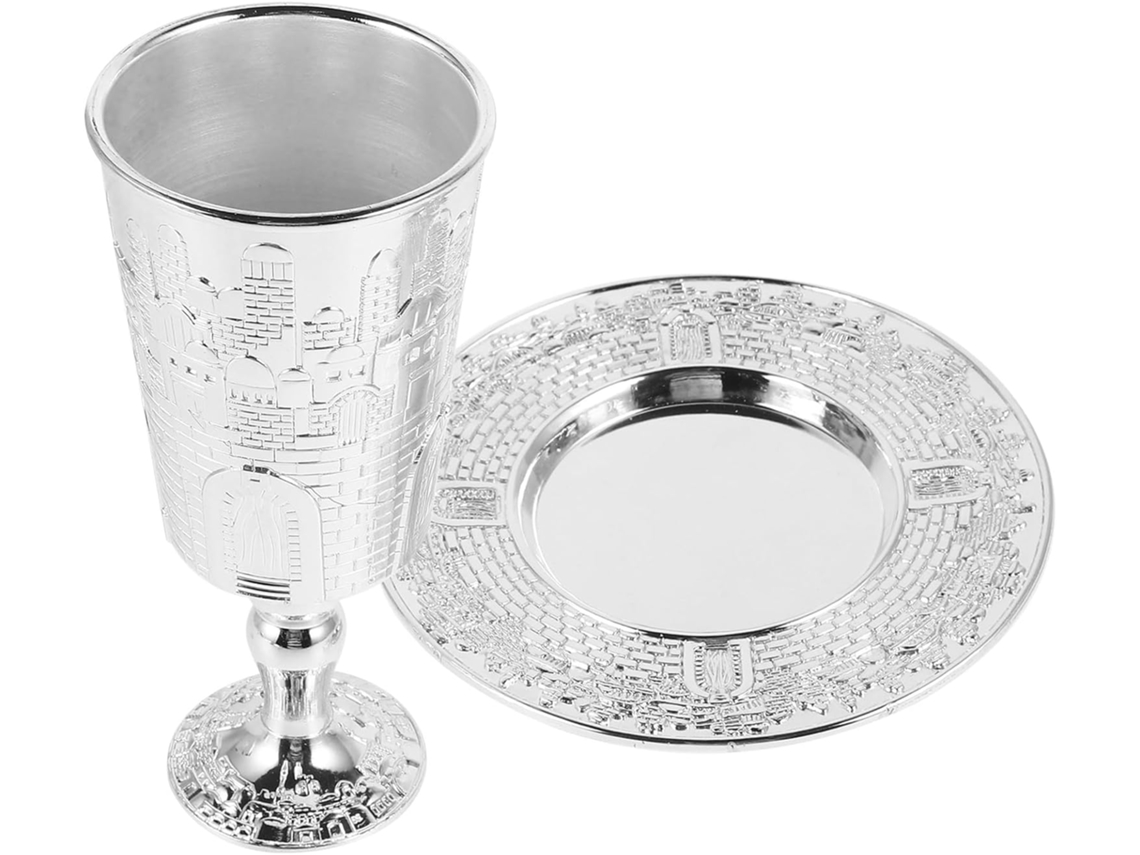 Taça De Kidush Nuobesty Em Liga De Zinco Para Shabat Com Pires, Taças De Oferta Judaicas