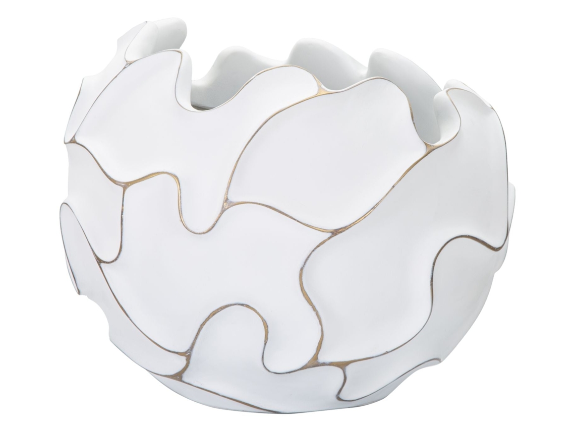 Cachepot Redondo Gaspeau Em Poliresina Branca Lavada - 44x37 Cm - Vaso Decorativo Com Relevos Em Estilo Boho Chic