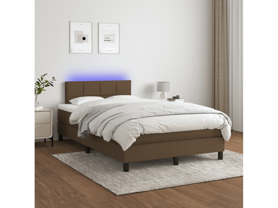 Vidaxl Cama Box Spring C/ Colchão/led 120x200cm Tecido Castanho-escuro