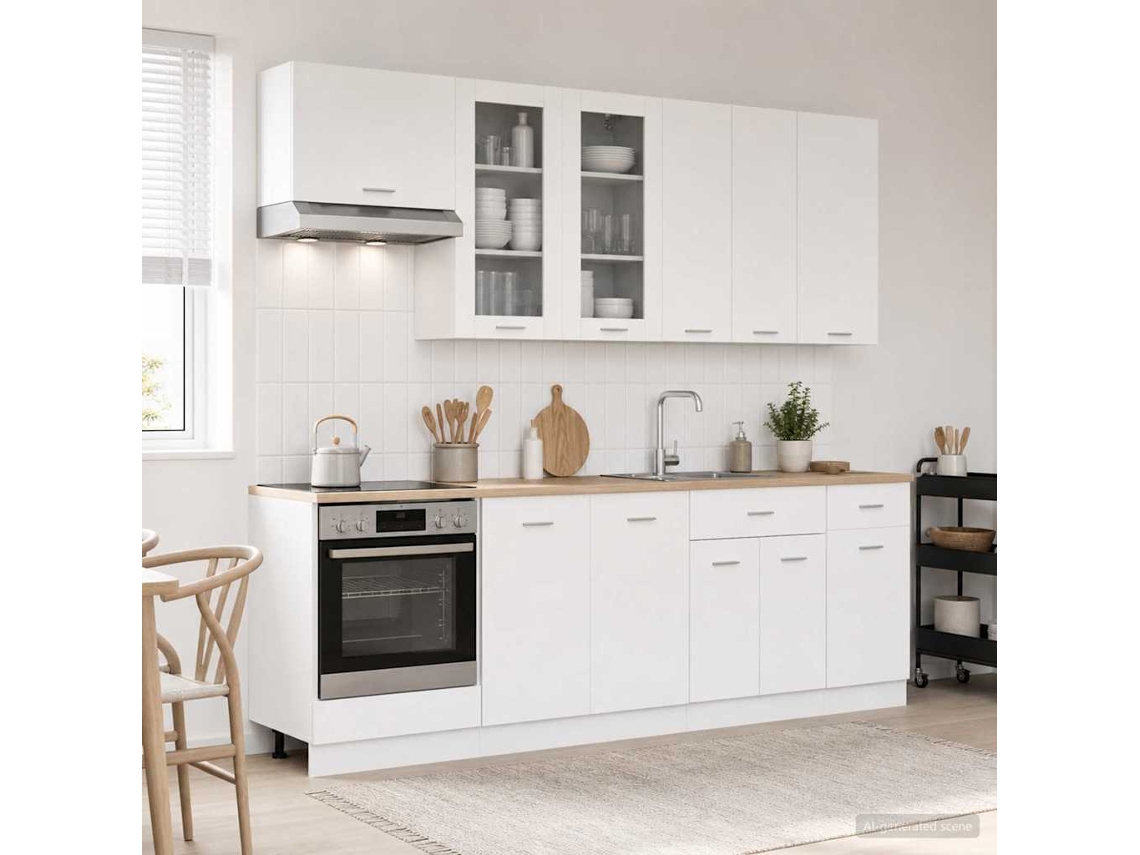 Vidaxl Unidade De Cozinha Lyon 8 Unid. Branco Derivados De Madeira