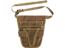 Bolsa portátil de lona para ferramentas de jardim com diversos compartimentos, resistente à água e durável.