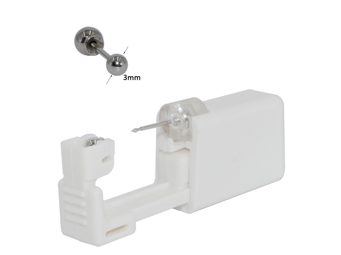 Piercing De Orelha, Dispositivo Descartável Para Perfuração, Estéril, Com Brincos De Aço Inoxidável (1 Par - Esfera De 3 Mm) Spqment