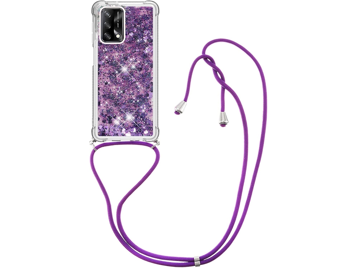 Capa com Cordão Colar Quicksands Brilhante para Oppo Oppo A74 4G/F19 HONGWE. Roxo