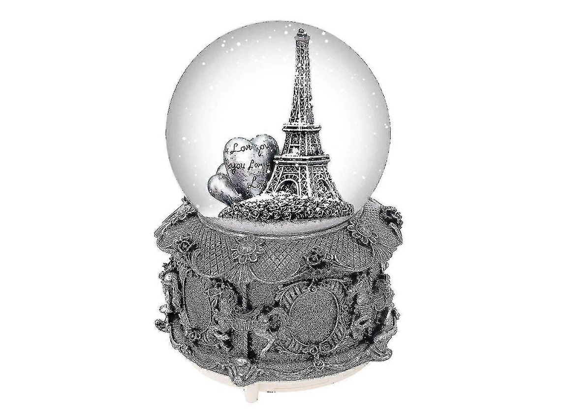 Rebe globo de Neve Torre Eiffel París com Neve Automática Luzes Coloridas e Caixa de Música 100mm 15cm Alto
