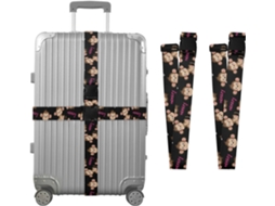 Conjunto De 2 Cintas Bagagem Personalizadas Pretas Com Fivelas, Com Estampa De Macaco, Para Malas De Viagem