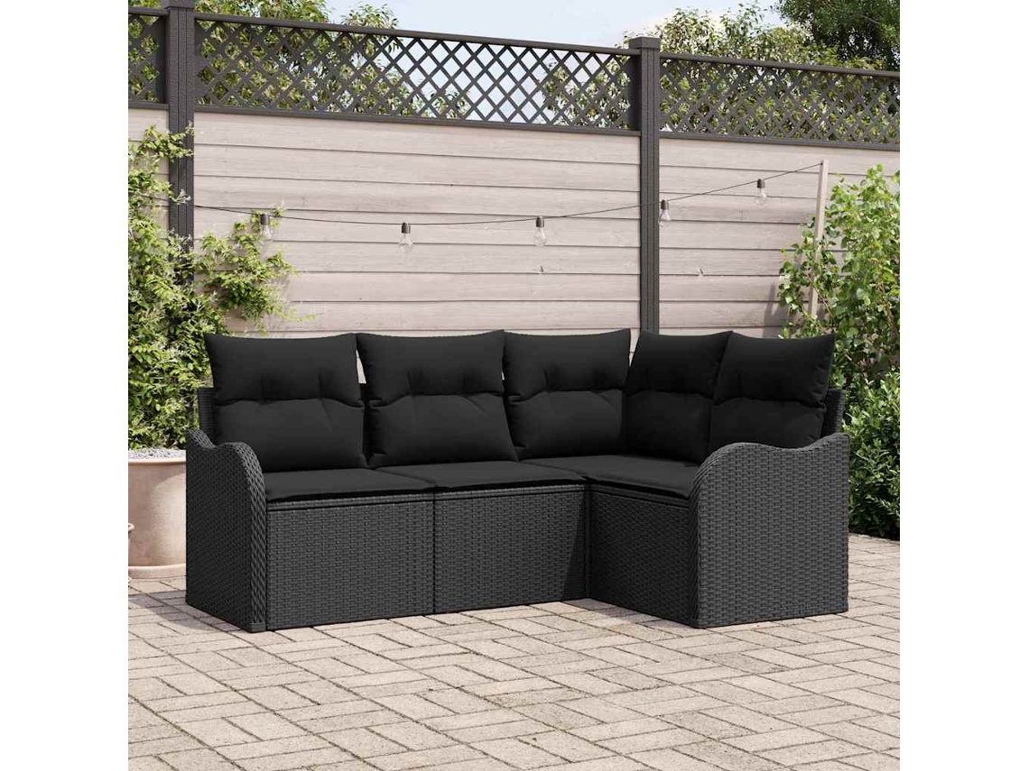 Vidaxl Conjunto De Sofá De Jardim Preto Vime Pe