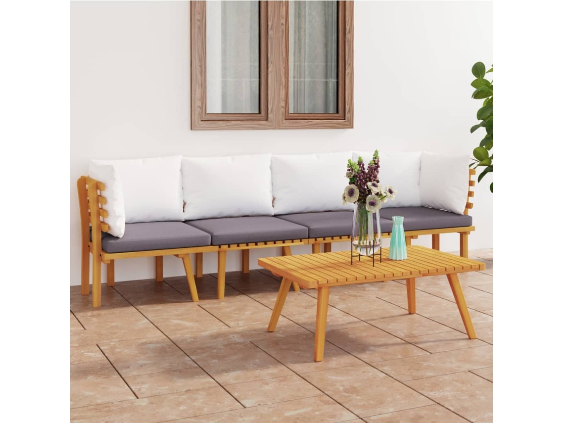 Conjunto Lounge Jardim 4 Peças C/ Almofadões Acácia Maciça Dkd Home Decor