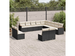 Vidaxl 13 Pcs Conjunto De Sofás De Jardim Com Almofadões Vime Pe Preto