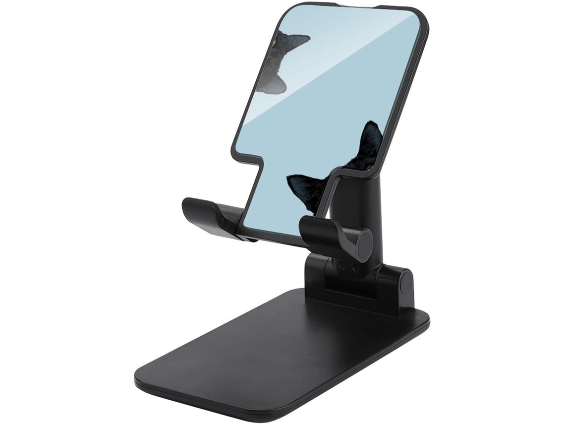 Suporte Dobrável E Ajustável Para Celular Com Dois Gatos Pretos Azul Claro
