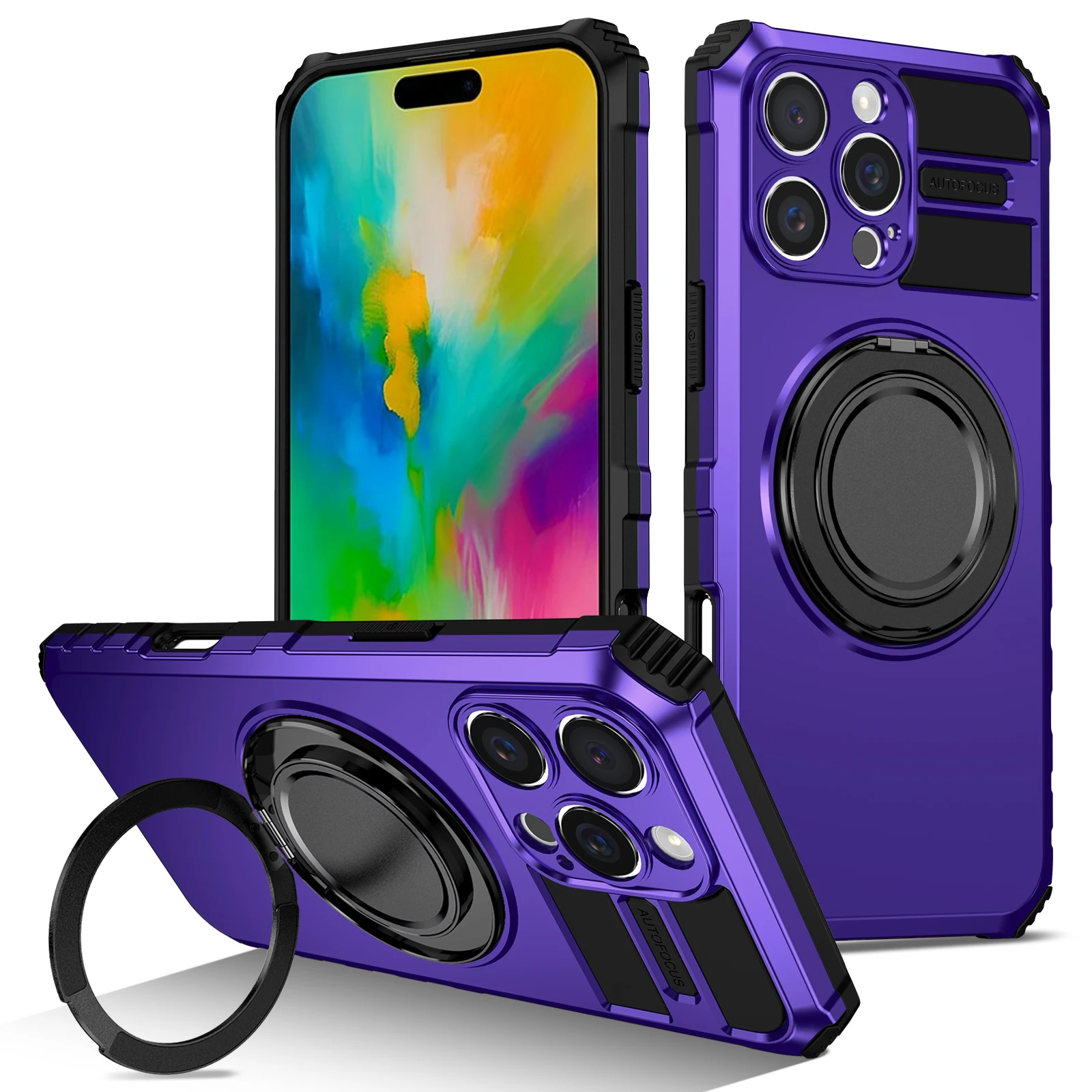 (roxo, Iphone 12 Pro Max) Capa Veicular Elegante Com Ímã E Anel De Suporte Metálico Giratório De 360 Graus.