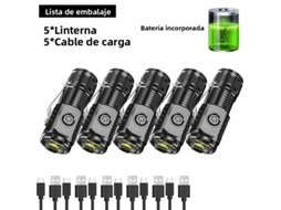 (5 Unidades) Mini Lanterna Led Super Brilhante Com Clipe Para Caneta E Bateria Recarregável Usb Integrada, Portátil