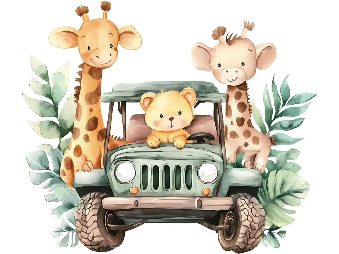 Dessin Animé Animaux Vert Girafa Leão Adesivos Muraux Chambre D'enfant Decoração De Quarto (2 Conjuntos)