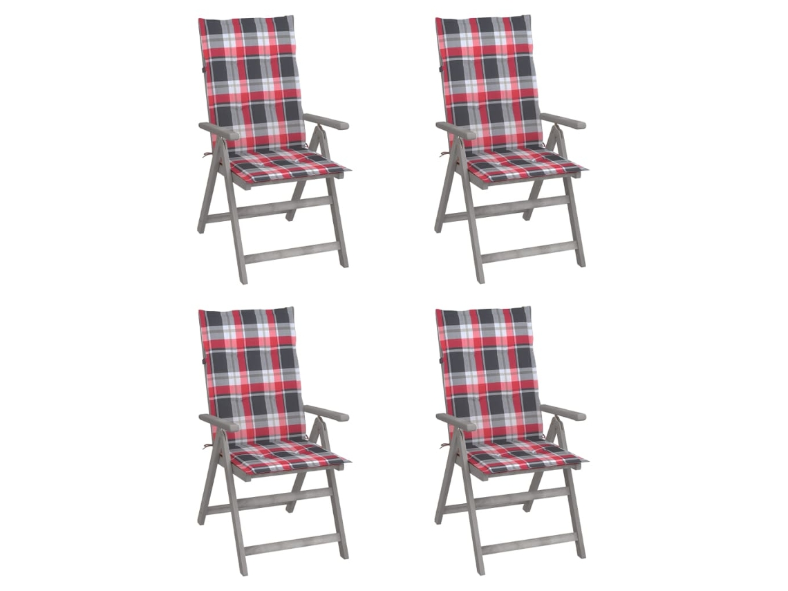 Vidaxl Cadeiras Jardim Reclináveis C/ Almofadões 4 Pcs Acácia Maciça