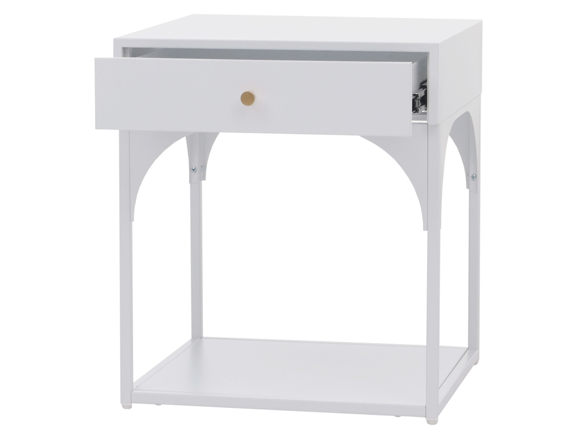 Mesa Chevet Com Tiroir E Compartimento Ouvert 50x43x41 Cm Em Acier Thermolaqué Blanc 04_0008872