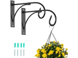 Suporte para Vaso Suspenso de Plantas Externas, Conjunto com 2 Ganchos, Cor Preta, Ideal para Cercas BRILVIBERA