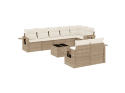 Conjunto de 9 Sofás para Jardim com Almofadões Vime Pe Bege MAISON EXCLUSIVE (90x200 cm)