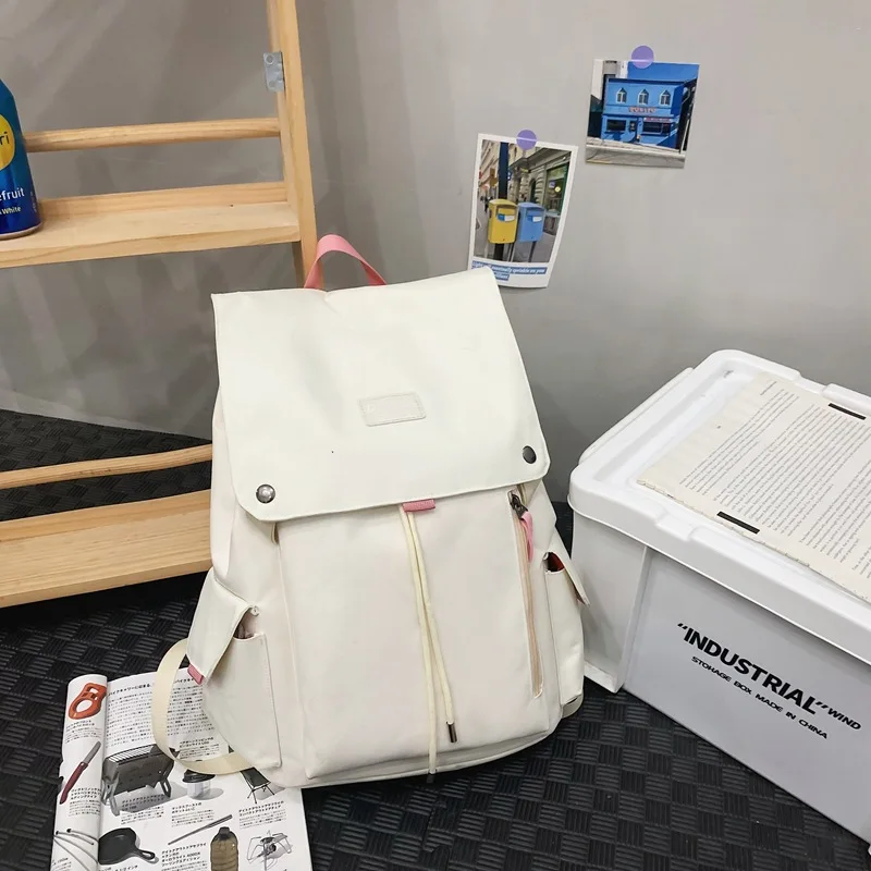 (6670-branco) Nova Mochila Feminina Leve, Bolsa Para Laptop De Grande Capacidade