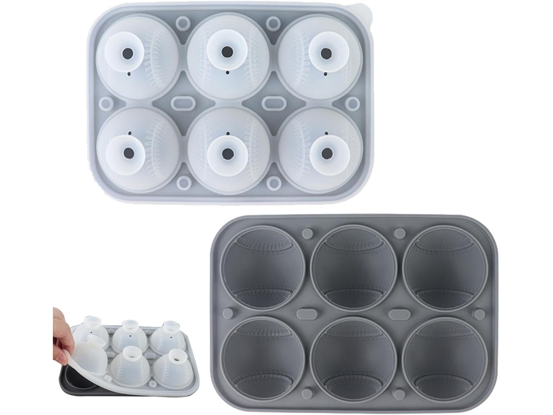 Forma De Gelo Em Formato De Beisebol Com 6 Cavidades, Silicone Flexível E Reutilizável.