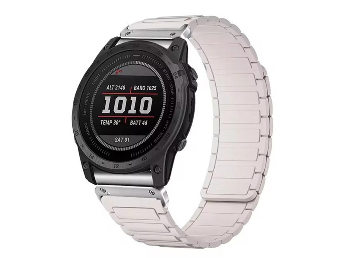 Bracelete Para Garmin (20mm) - Silicone Magnético - Três Contas Cor Starlight + Conector Prateado