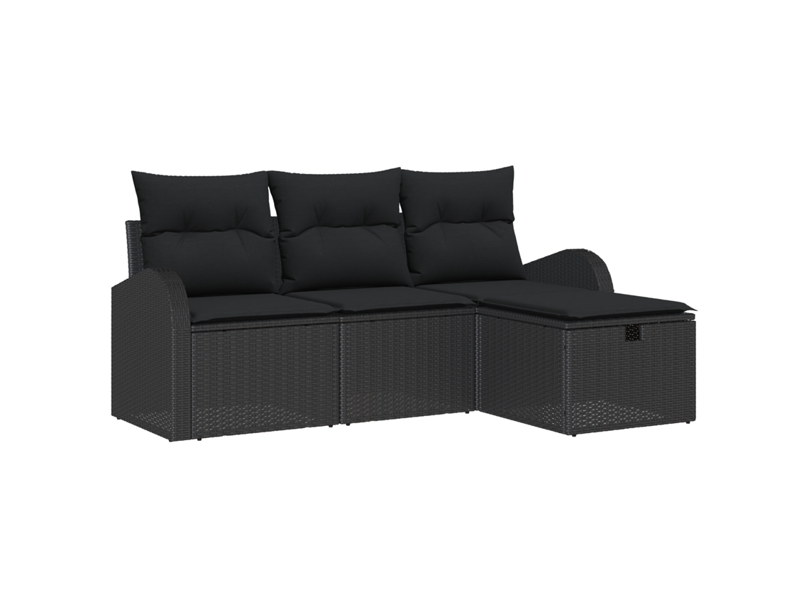 Conjunto 4 Sofá Exterior Vidaxl Preto Vime Pe (179 X 117 X 85 Cm)