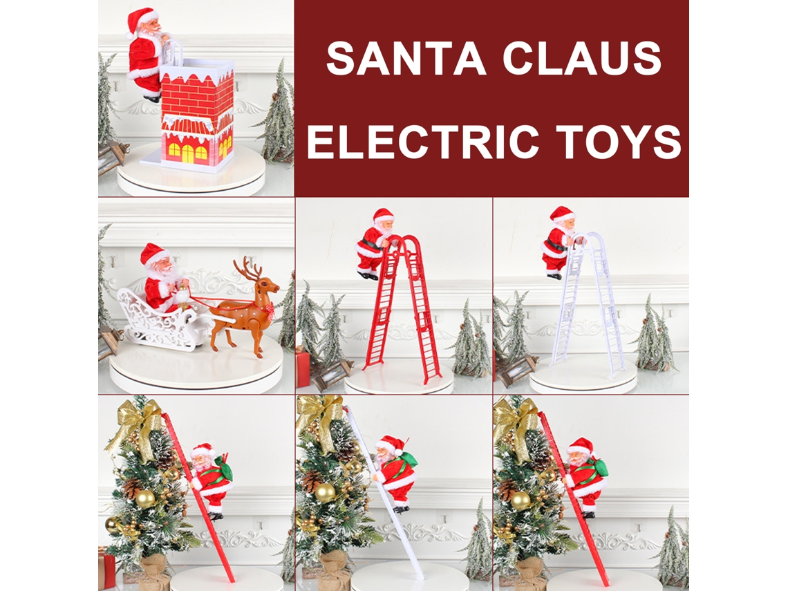 Boneco Papai Noel Com Escada Elétrica De Escalada Criativa