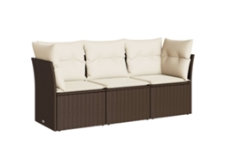 Conjunto de 3 Sofás de Jardim com Almofadões Vime Pe Castanho MAISON EXCLUSIVE (3 pcs)
