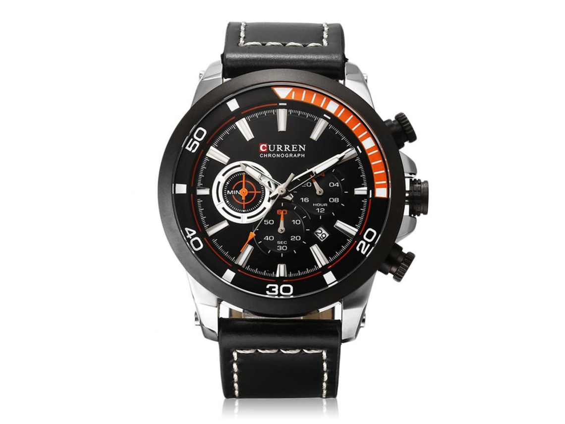 Relógio de pulso masculino Curren Fashion com mostrador branco, pulseira de couro PU e resistente à água.