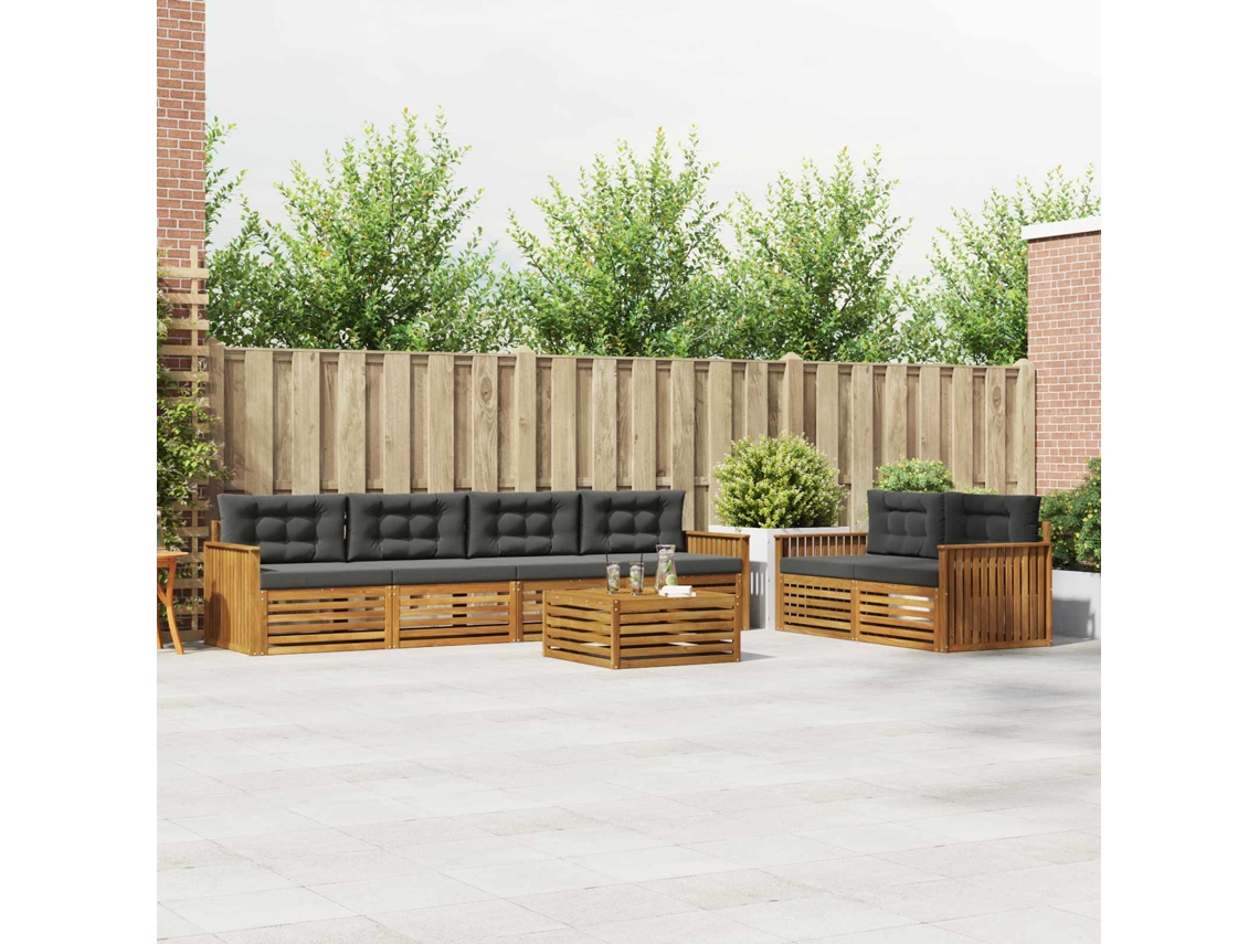 Vidaxl Conjunto De Sofás Para Exterior 7 Unid. Natural E Antracite